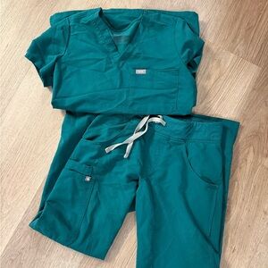 Figs Teal Boot Cut Pants & Top Set